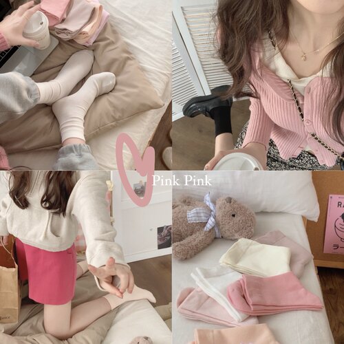 奶粉色春秋简约纯色百搭短袜