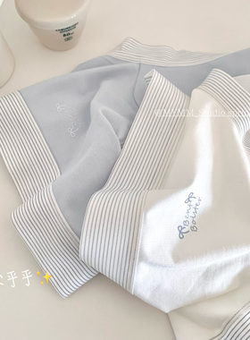 3/10 20:00 miu里miu气 淡淡海盐蓝白 条纹字母蝴蝶结中腰内裤