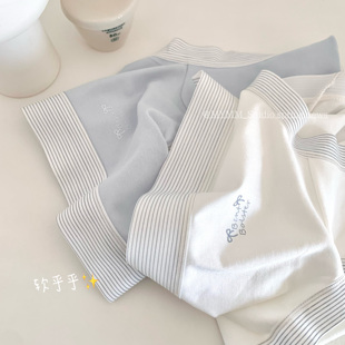 3/10 20:00 miu里miu气 淡淡海盐蓝白 条纹字母蝴蝶结中腰内裤