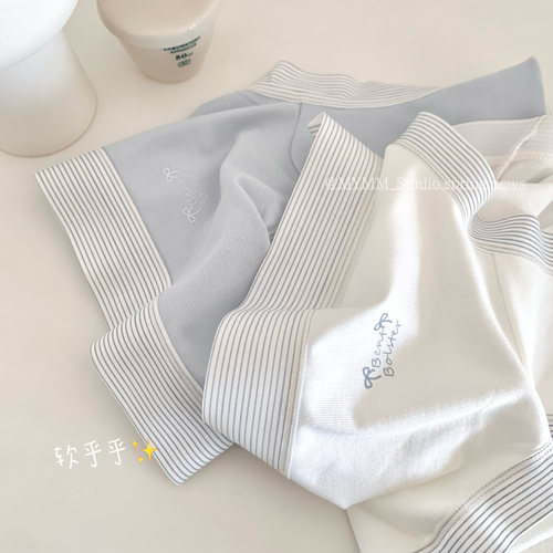 3/10 20:00 miu里miu气 淡淡海盐蓝白 条纹字母蝴蝶结中腰内裤