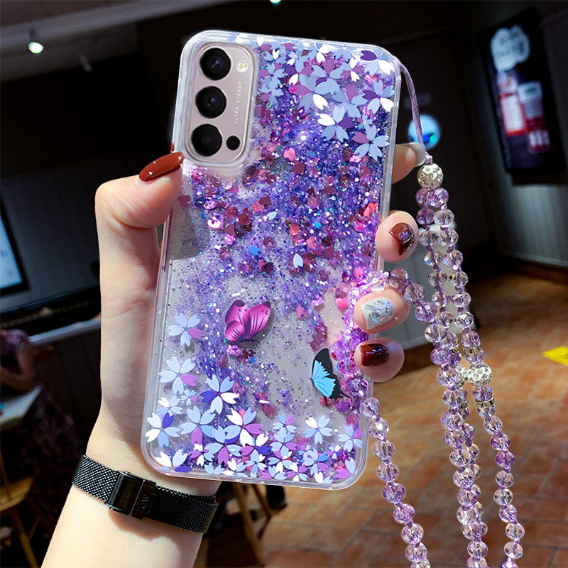 适用于oppoReno4手机壳Reno4pro液体流沙Reno3pro女款Reno5女款潮牌防摔