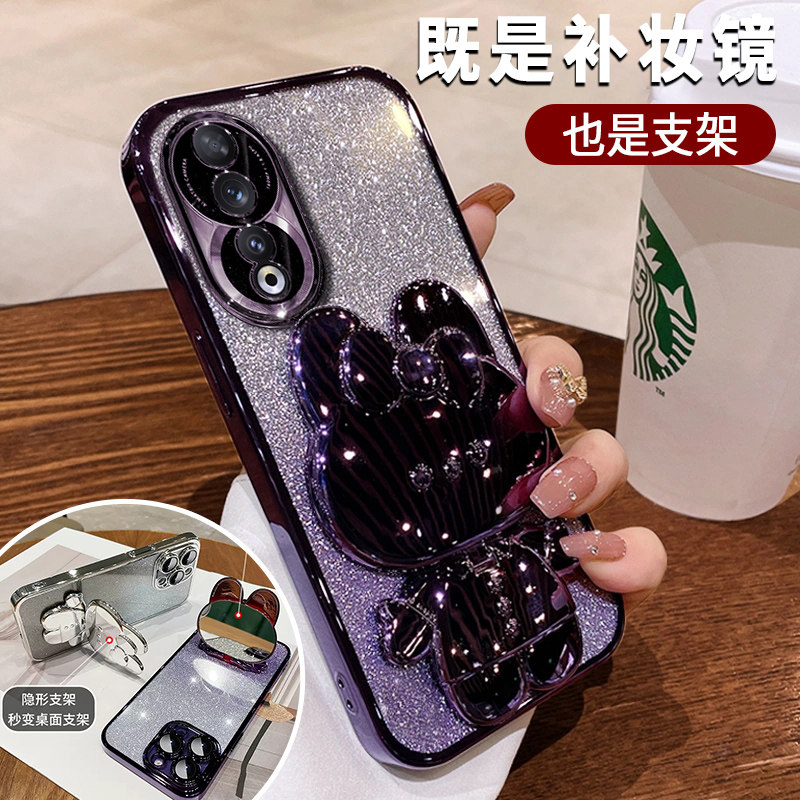 适用于华为荣耀90手机壳Honor90pro卡通补妆镜80pro荣耀80全包防摔70荣耀70pro女款60荣耀60pro电镀软壳50pro