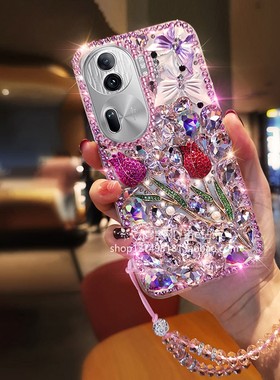 适用于oppoReno11手机壳Reno9奢华满钻Realme12pro+玫瑰花11真我10pro+全包防摔GT5新款K11X带钻壳K10个性创