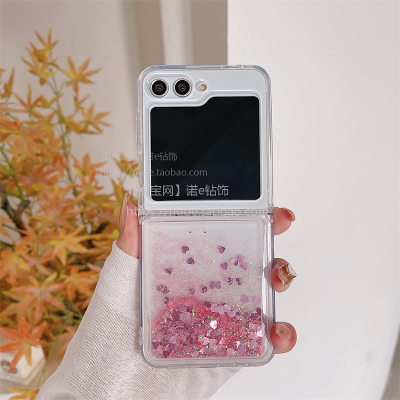 ins立体钻流沙闪粉适用三星zflip5手机壳折叠屏Galaxy Z Flip4全包气囊防摔zflip3透明保护套w23flip超薄软壳