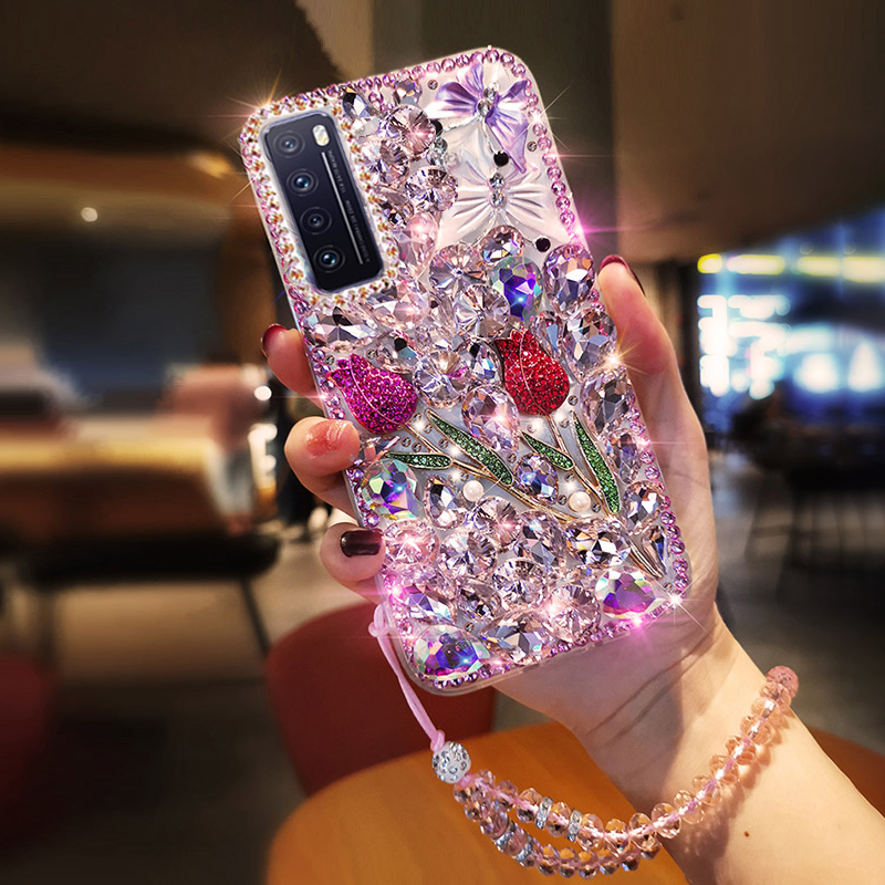 适用于华为nova7手机壳nova7SE满钻玫瑰花畅享60X闪钻畅享20pro畅享10畅享9plus优畅享50plus手链畅享Z全包防