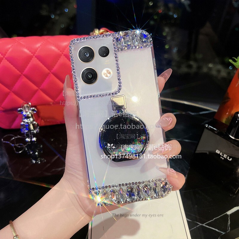 适用于oppoReno11壳10闪钻Reno9女款A5活力版满钻Reno8透明壳5带钻7流沙支架Reno6全包边防摔Reno9Pro+