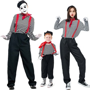 2018新款默剧演员货情侣小丑服装 出口日本万圣节滑稽戏表演男女