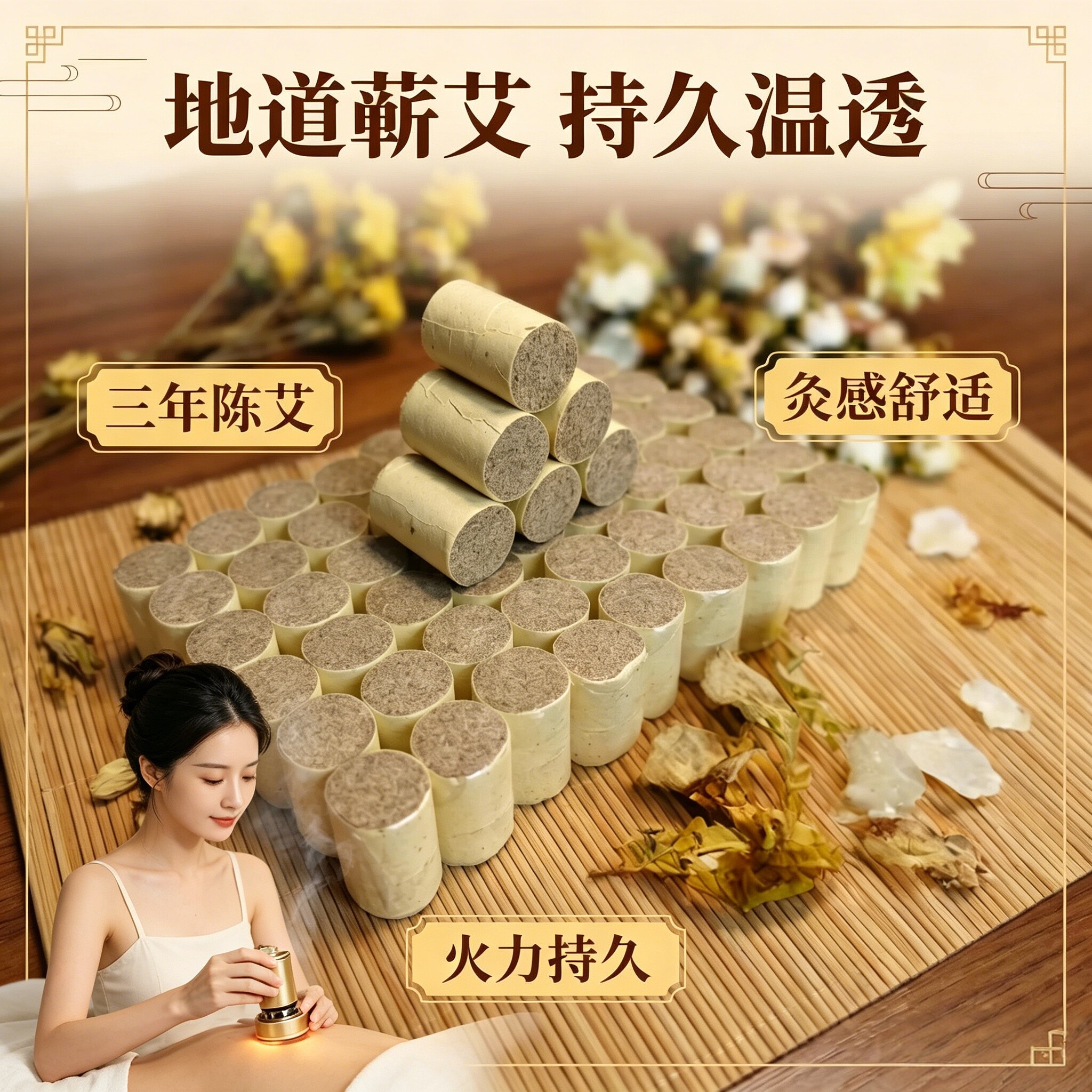 三伏天艾灸柱艾柱三年陈蕲艾纯艾绒艾草适配温灸器艾灸盒随身灸