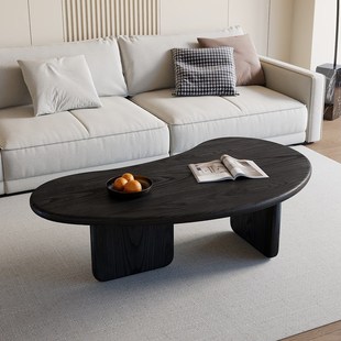 侘寂风实木黑色茶几复古家用客厅小户型异形茶台白蜡木民宿咖啡桌