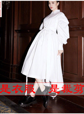 明辉纸样新款春夏明星同款长袖衬衫裙样板缝纫DIY连衣裙图纸21099