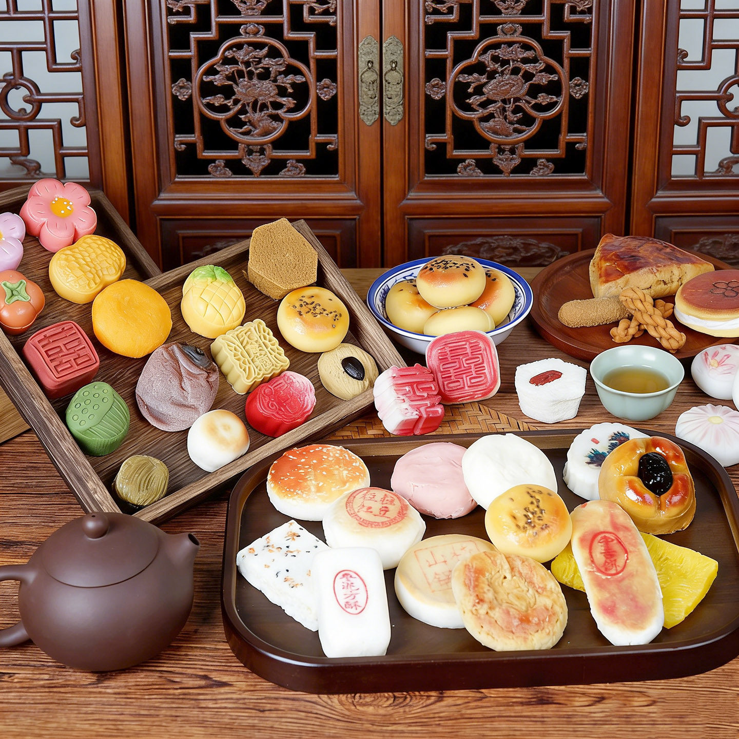 仿真糕点模型中式桂花糕绿豆糕蛋黄酥凤梨水果麻花米点心道具摆件