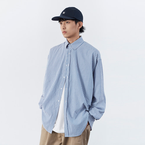 cityboy蓝色细条纹休闲长袖衬衫
