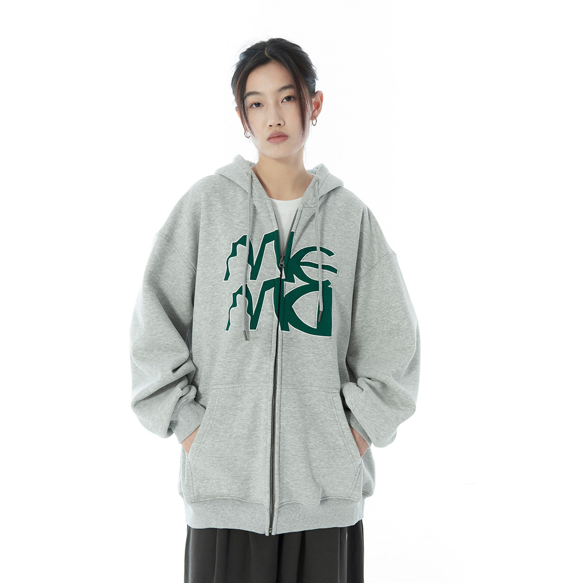 Mentmate 秋冬学院复古风logo加绒卫衣外套男女宽松百搭连帽开衫
