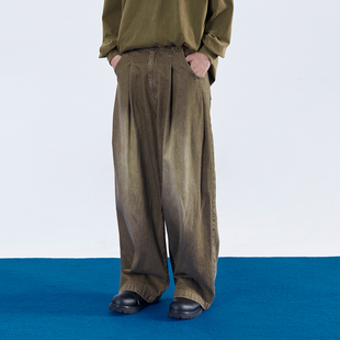 长裤 廓形宽松显瘦老爹牛仔裤 男 做旧复古洗水纯棉 蒙马特Mentmate