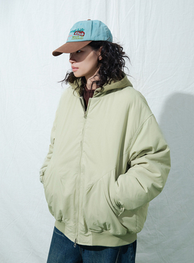 Mentmate 25AW 撞色假两件连帽棉衣 秋冬夹棉宽松BF 纯色棉服夹克