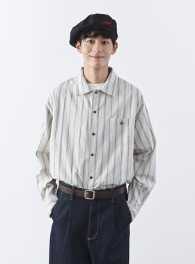 Mentmate 老钱风 麦田绅士复古细条纹气质西装衬衫男秋冬长袖上衣