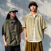 衬衣 Mentmate 夏 男 文艺复古天丝短袖 25SS 自然风木纹肌理花衬衫