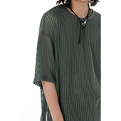 Mentmate 上衣 复古慵懒落肩宽松休闲短袖 春夏网格针织T恤衫 夏季