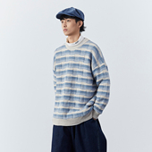 Mentmate 秋冬条纹格日系蓝色条纹极简复古少年针织男女圆领毛衣