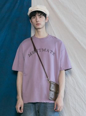 韩版刺绣英文宽松BF 韩国INS百搭基础款打底短袖tee潮人男女T恤夏