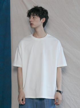 韩版纯色基础款百搭圆领纯棉T恤衫潮人男女宽松BF简约打底短袖tee