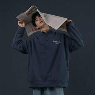 韩版 刺绣秋冬加绒卫衣港风男女情侣BF风套头上衣潮 chic百搭基础款