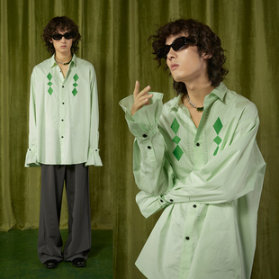 长袖 可拆卸菱形格纹衬衫 男 马戏团复古高级感独特花边袖 Mentmate