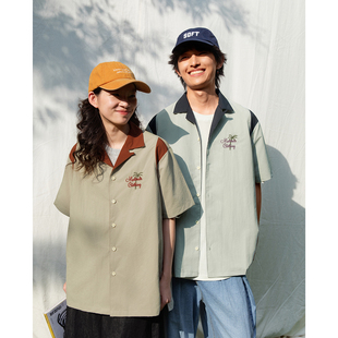 25SS 衬衫 夏日美式 椰树刺绣撞色拼接短袖 复古oldschool Mentmate