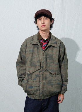 Mentmate 25AW 秋冬复古工装军事风迷彩格纹撞色夹克男BF翻领外套