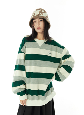 Mentmate 秋冬日系学院复古风街头cityboy撞色条纹圆领卫衣男女