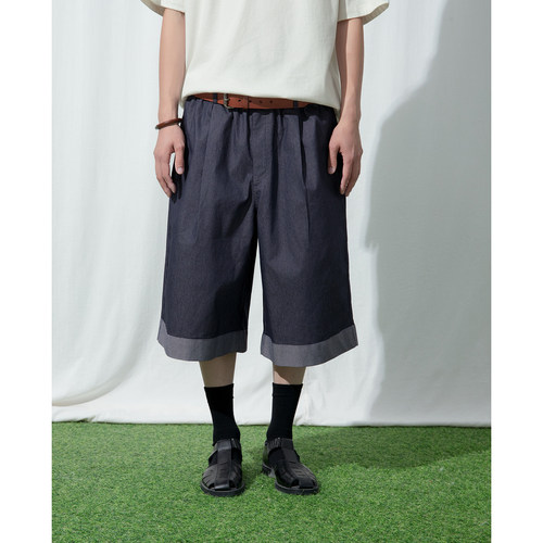 拼色七分裤牛仔中裤宽松男春夏季