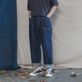 男生 直筒宽松老爹裤 港味复古纯色百搭立体剪裁明线设计男士 牛仔裤