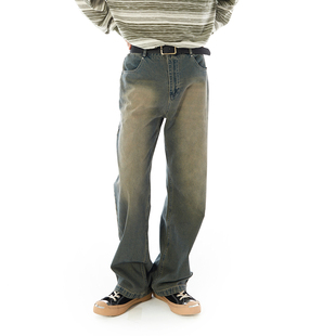 男女直筒休闲长裤 Mentmate Y2k日系街头千禧复古风做旧水洗牛仔裤