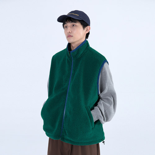 小众个性双面穿羊羔绒马甲秋冬男