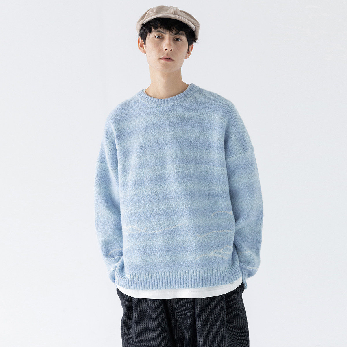 Mentmate 一眼就沉沦渐变蓝毛衣 秋冬松弛感海浪极简圆领针织衫男,男装,针织衫/毛衣,淘宝优惠券,粉丝福利购,淘宝优惠卷