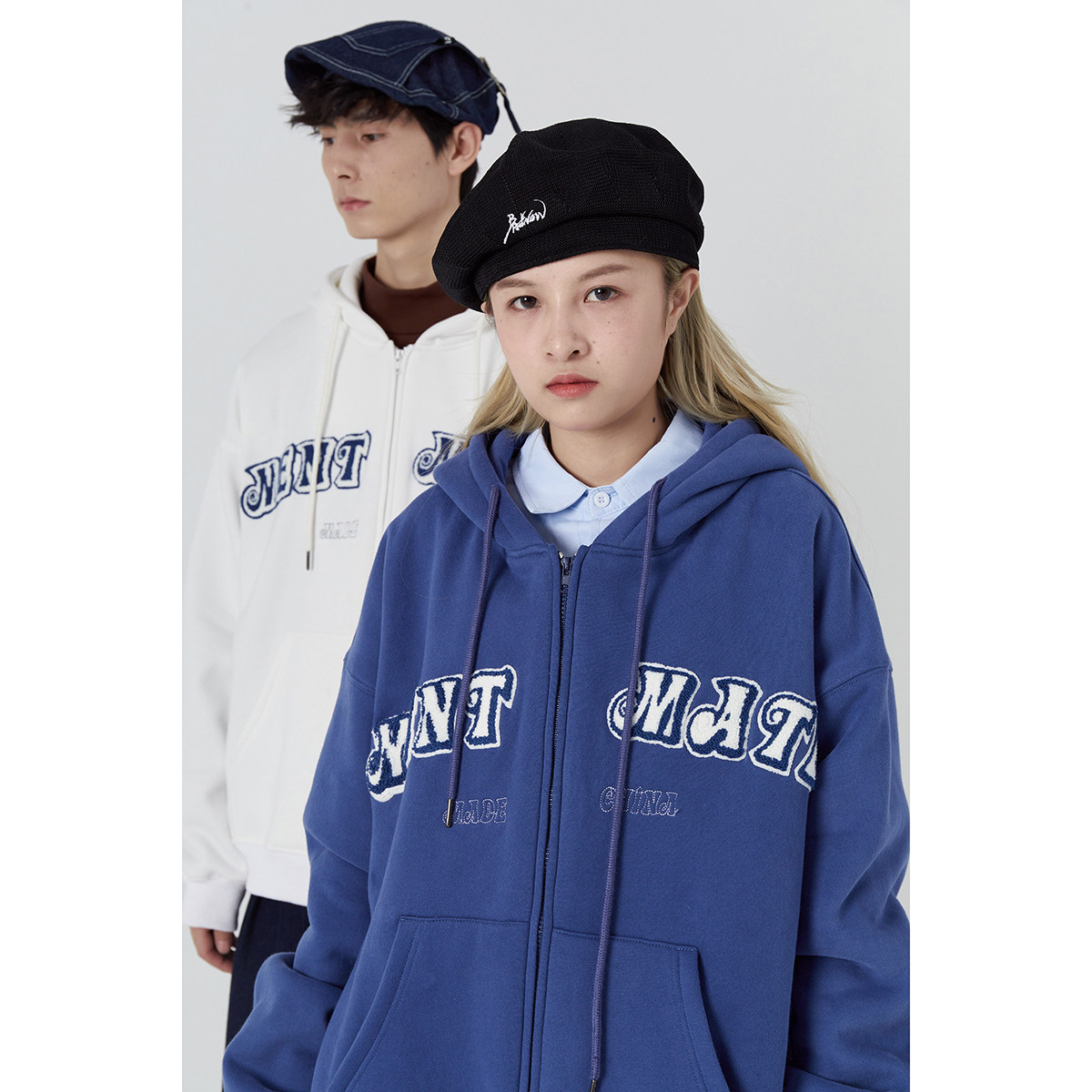 蒙马特先生 秋冬磨毛感毛巾刺绣LOGO卫衣外套 宽松BF蓝白加绒帽衫,男装,卫衣,淘宝优惠券,粉丝福利购,淘宝优惠卷