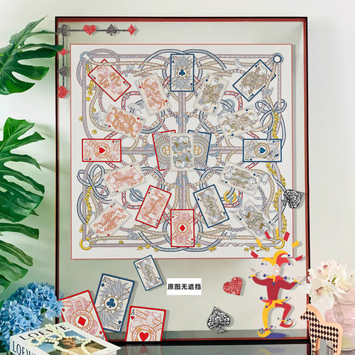 棋牌室亚克力框装饰画红桃皇后丝巾装裱摆画娱乐会所玄关走廊挂画
