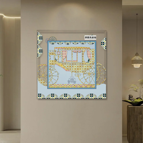 客厅高级感亚克力框装饰画西餐厅时尚马车丝巾装裱挂画玄关落地画