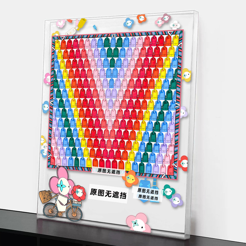 客厅卧室轻奢亚克力框装饰画大气彩虹丝巾装裱画潮流家居落地画