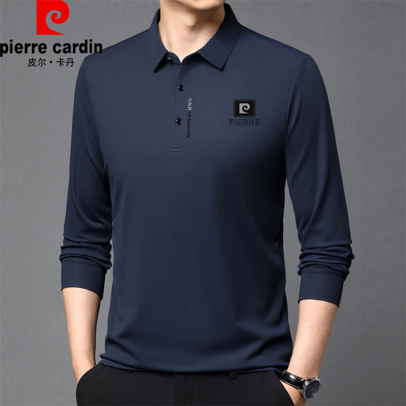 Pierre Cardin皮尔卡丹男士长袖T恤套头翻领2025新款春秋宽松上衣