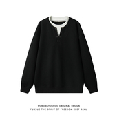 悟空有货美式 复古假两件拼接圆领卫衣男女秋季 宽松设计感套头上衣