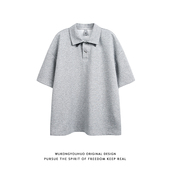 情侣宽松百搭半袖 悟空有货潮牌美式 男夏季 POLO衫 T恤 纯色重磅短袖