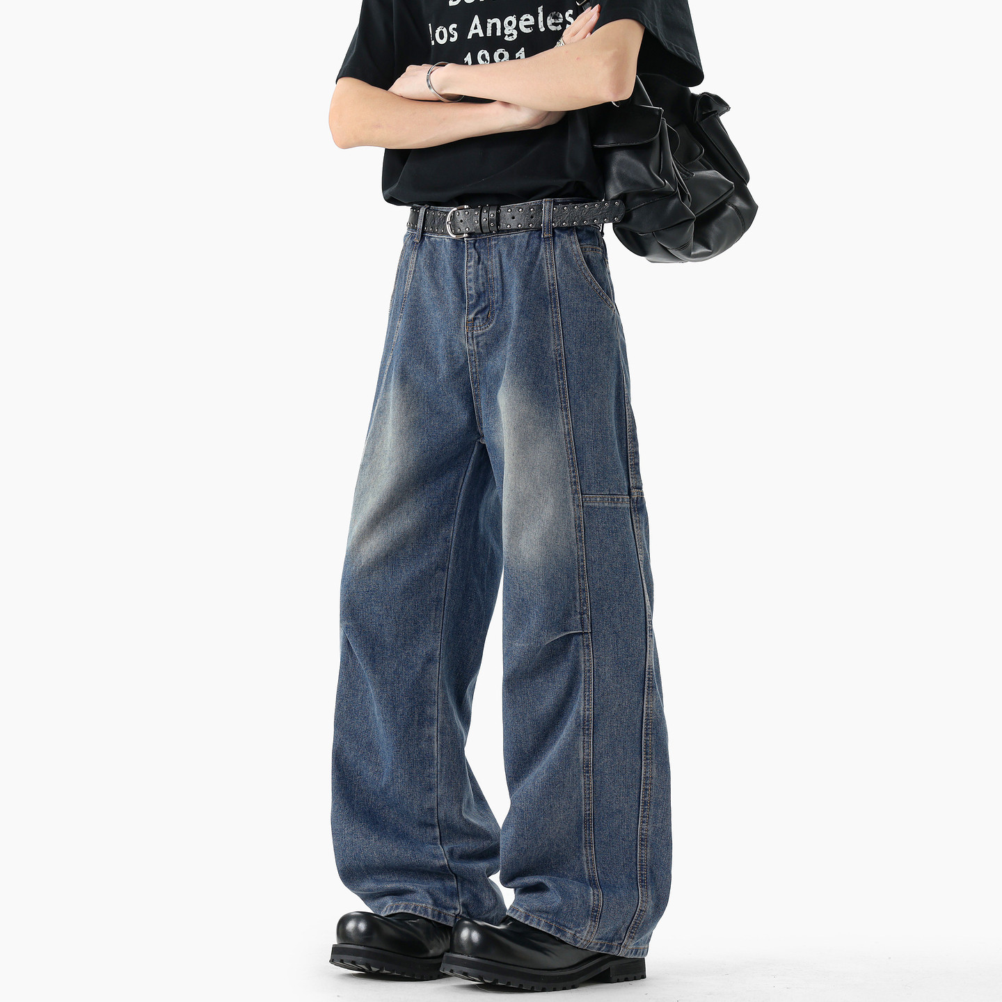 悟空有货潮牌美式水洗做旧直筒牛仔裤男宽松潮流百搭阔腿休闲长裤