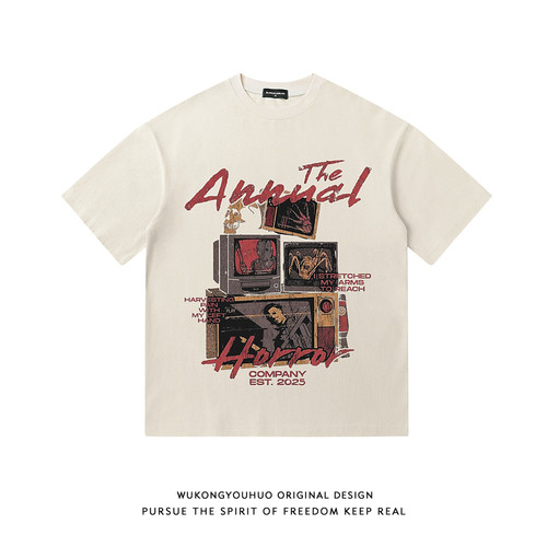 潮牌美式创意印花短袖T恤男女