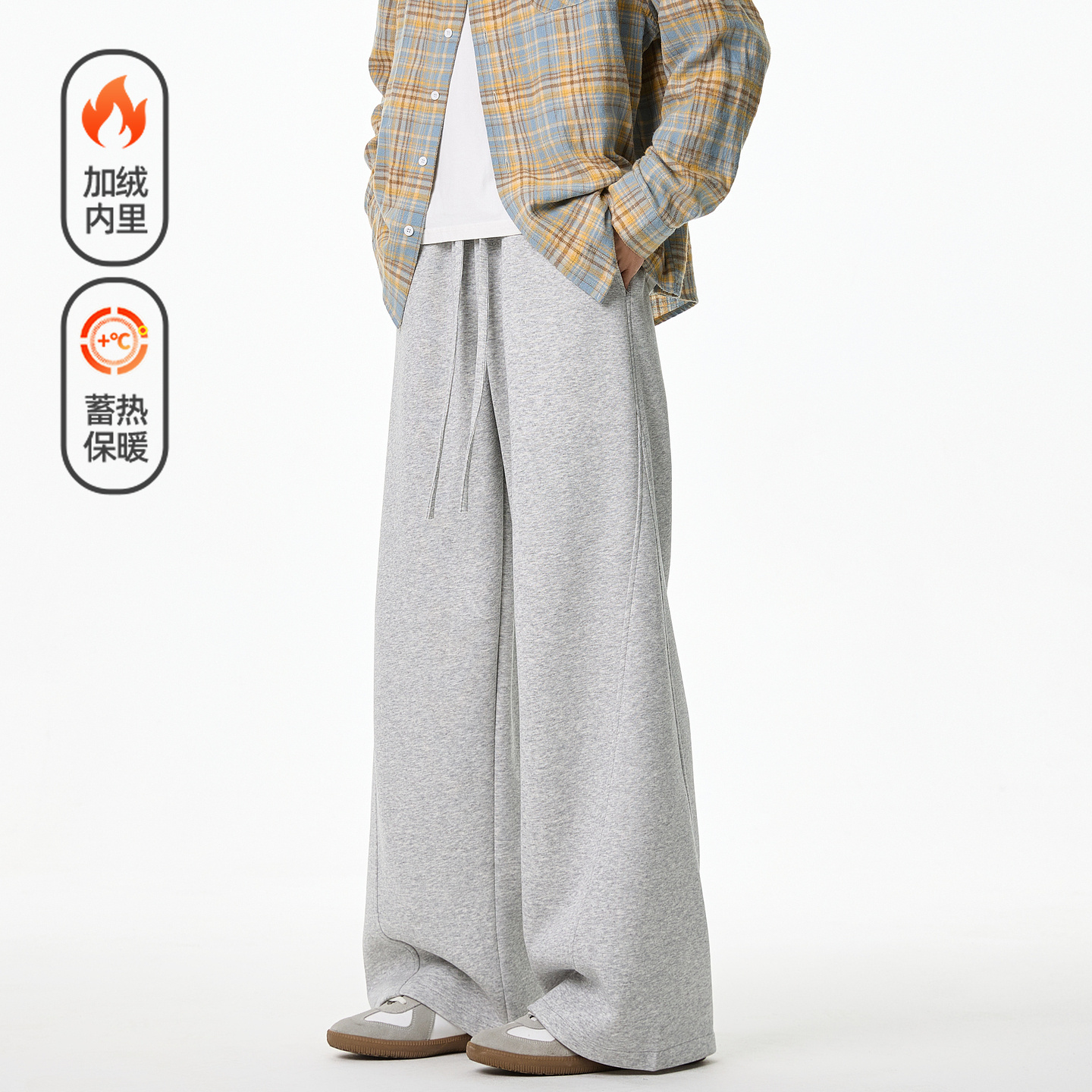 潮牌美式冬季加绒抽绳松紧卫裤男