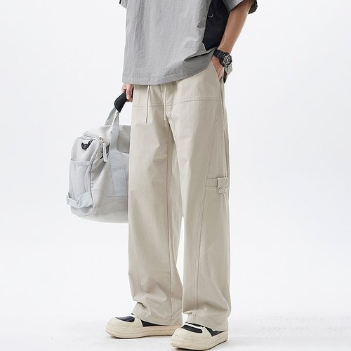 日系复古设计感纯色直筒工装裤男