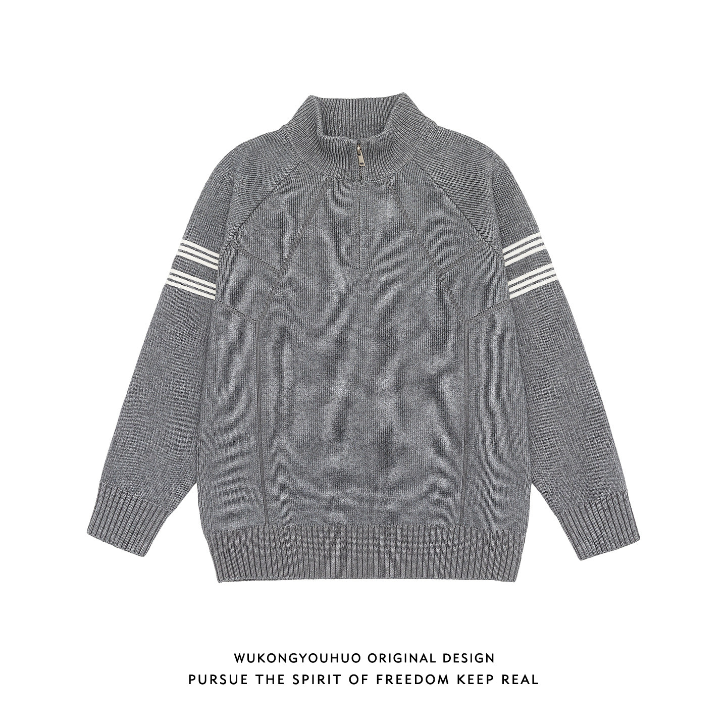 悟空有货美式复古条纹半拉链针织衫男潮牌宽松情侣高级感打底毛衣,男装,针织衫/毛衣,淘宝优惠券,粉丝福利购,淘宝优惠卷
