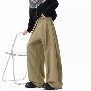 男潮牌宽松阔腿百搭休闲裤 悟空有货美式 复古打褶直筒纯色垂感西裤