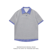 宽松情侣半袖 悟空有货夏季 男女美式 POLO衫 T恤 潮牌格子假两件短袖