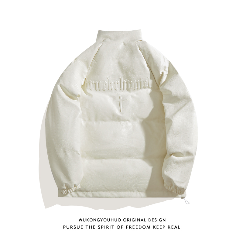 美式白色PU皮棉衣男2025冬季棉服